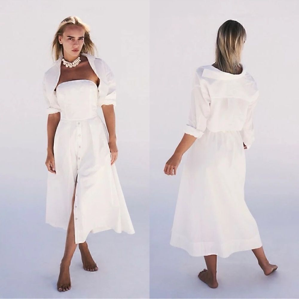 NWOT Free People Isley Midi A Line Dress Button Down Shrug Collar Tube XS Flirty - Picture 2 of 5